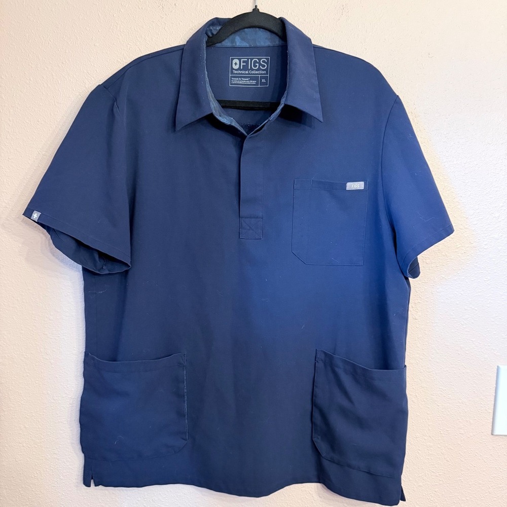 FIGS Technical Collection Mens Lima Navy Blue Scrub Top XL M18SW1004 Polo Collar